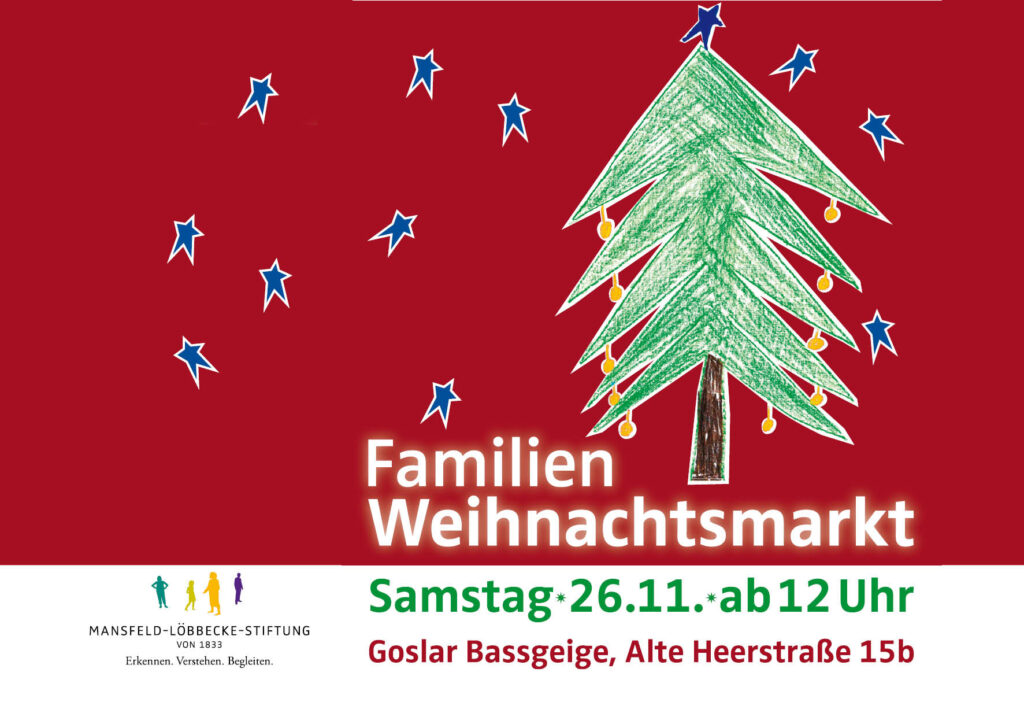 Eine Familie erkundet einen Weihnachtsmarkt, umgeben von festlicher Dekoration und fröhlichen Menschen.
