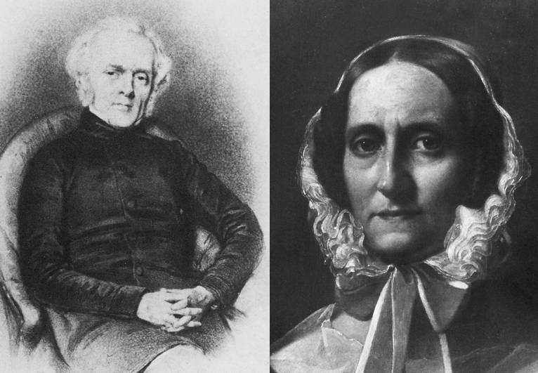 Zwei alte Schwarz-Weiß-Fotos, die zwei Menschen in einer zeitlosen Darstellung abbilden.