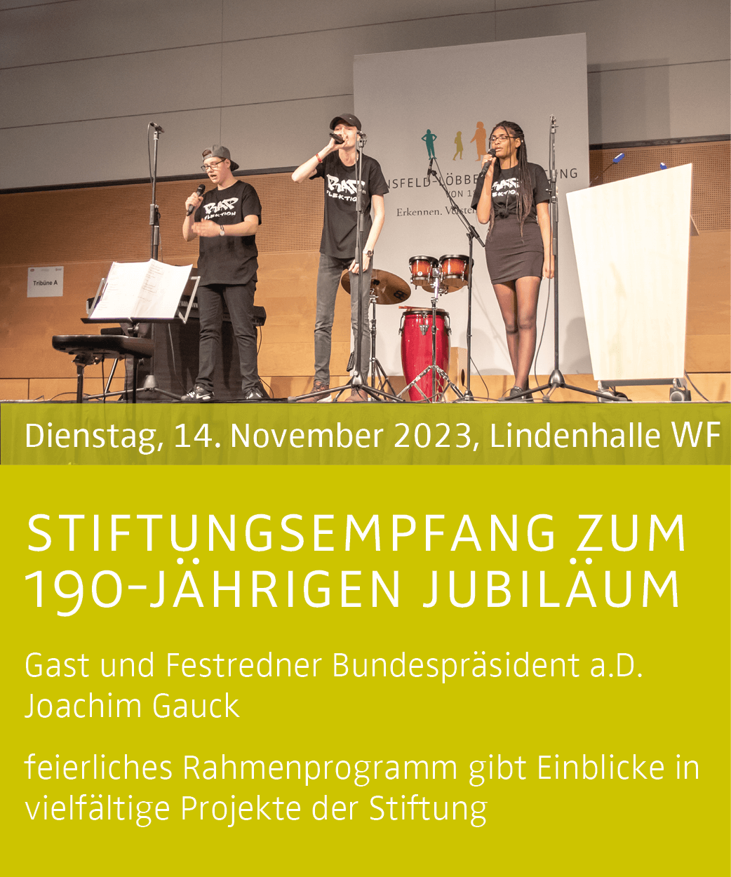 Konzertplakat mit dem Text "Stiungsenspangung zum 190. Jahrgang Jubiläen" in auffälliger Schrift.